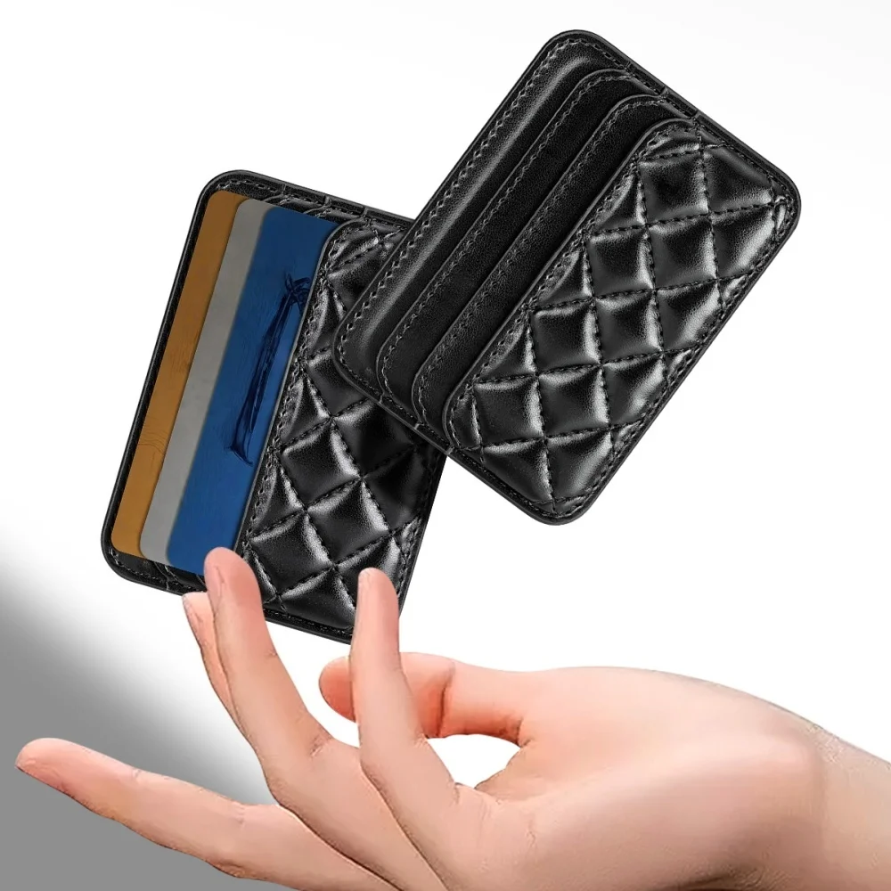 Grid Lined Magnetic Leather Wallet Case with Card Holder and Magnetic Closure