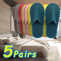 5 Pairs/Set All-inclusive Hotel Home Slippers Travel Spa Slippers Anti-slip Flat Shoes Unisex House Home Guest Indoor Slippers 1