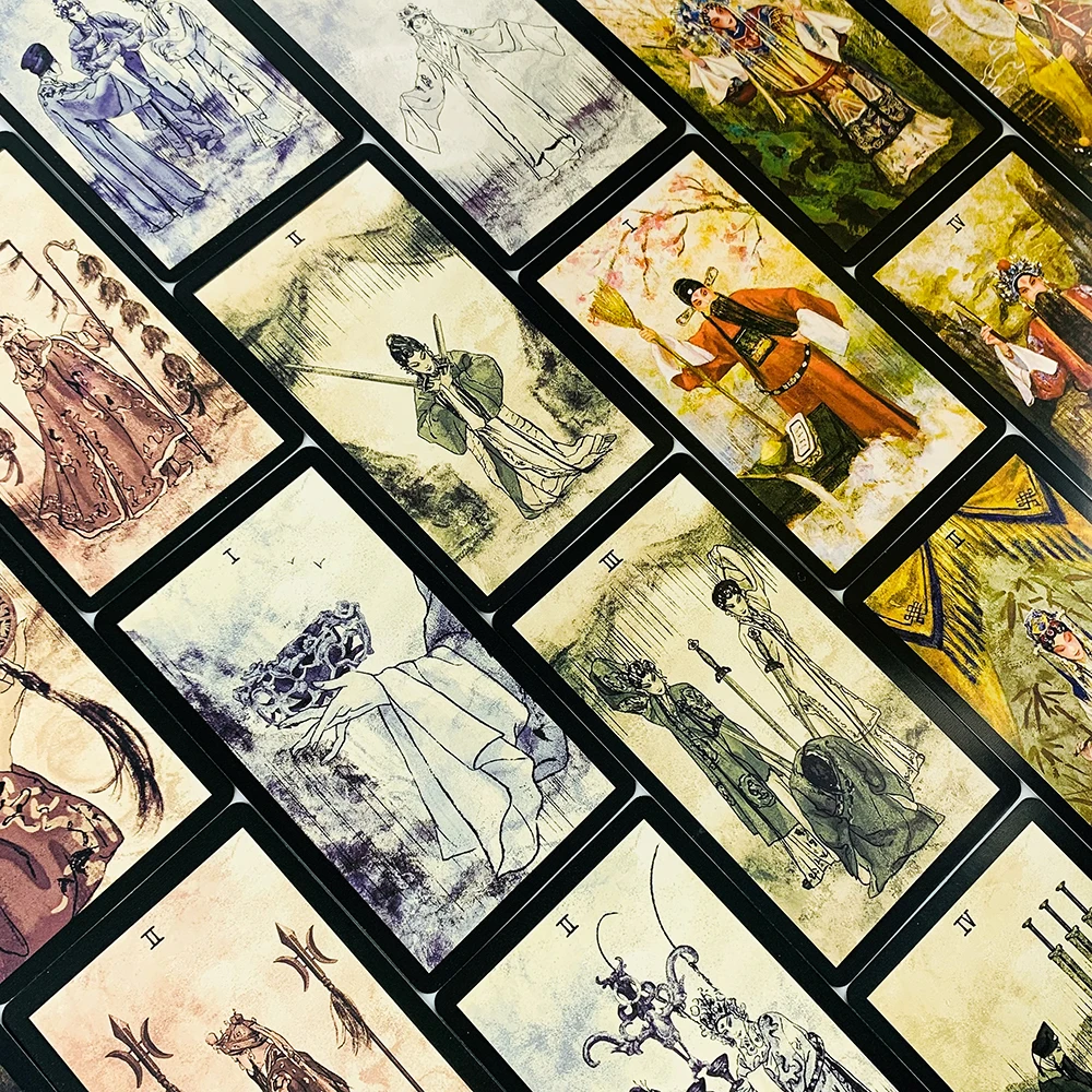 새로운 중국 오페라 타로 카드 데크, 블랙 테두리, 독특한 신비로운 디자인, 고품질 카드지, 점술 및 선물 제공에 적합