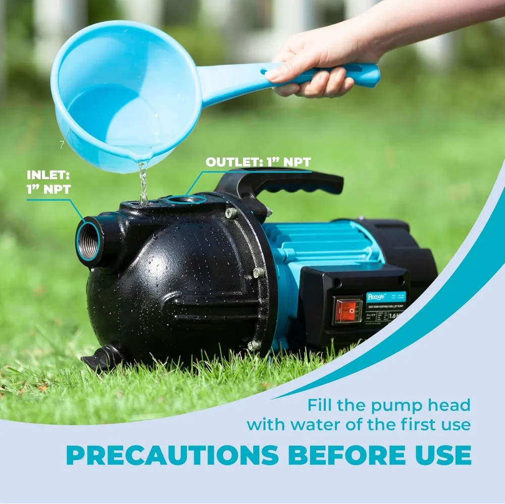 1.6HP Shallow Well Pump 1200GPH Portable Water Transfer Garden Irrigation Pressure Booster