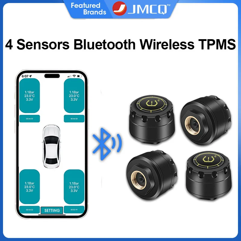JMCQ TPMS Tire Pressure Monitoring System Bluetooth 5.0 IPX7 Waterproof Temperature Monitoring Alarm External Sensor car tire pressure monitor motorcycle tire pressure monitor car tire pressure sensor