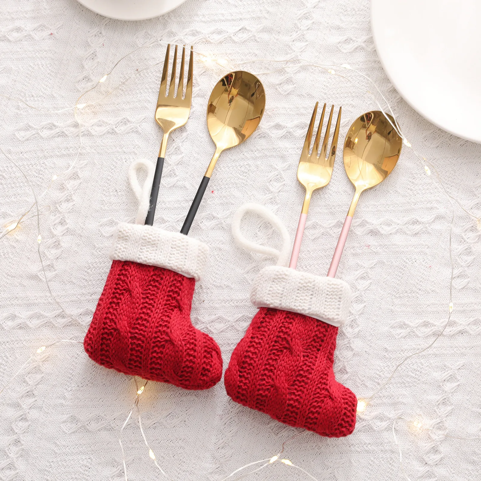 

2pcs New Year 2024 Christmas Decorations Tableware Holder Bag Christmas Tableware Fork Knife Cutlery Bag Xmas Home Decor Navidad