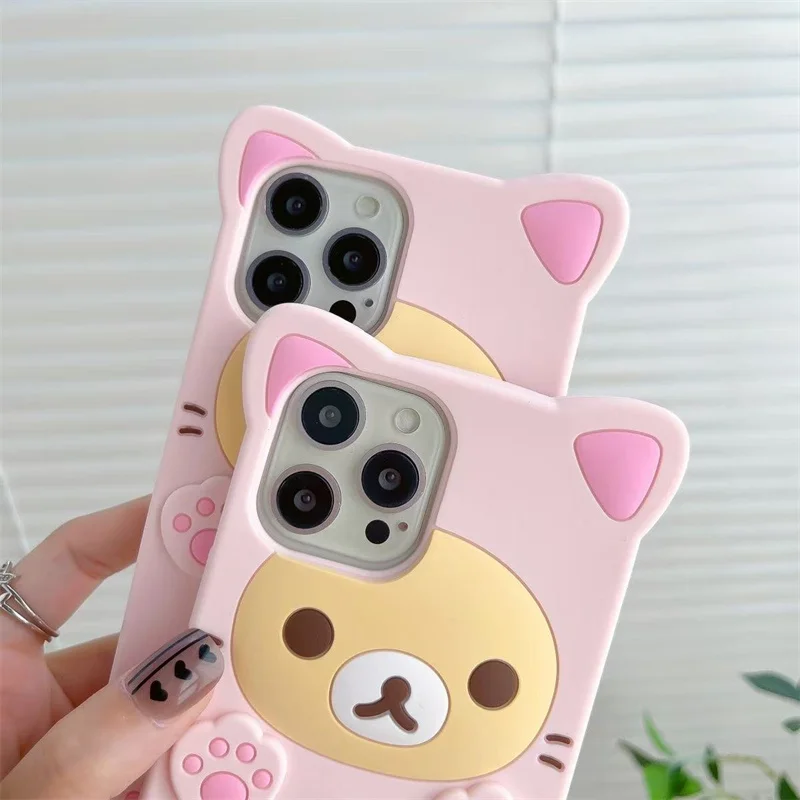 Adorable Rilakkuma Bear Cat Paw Silicone Phone Case Cover
