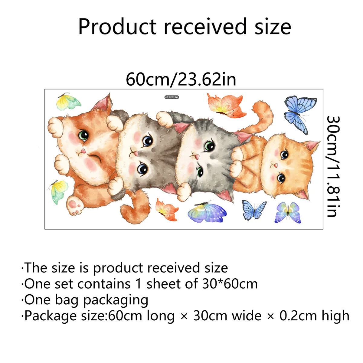 T45# Cartoon Animal Kitten Butterfly Wall Sticker Kids Room Background Home Decoration Mural Living Room Wallpaper Funny Decal