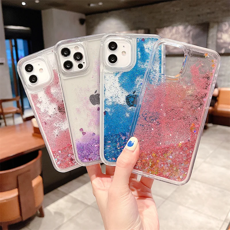 iPhone 11 Cover - Pink - New Fashion Style Liquid Water Glitter Case