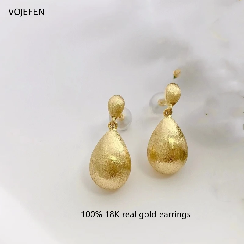 

VOJEFEN AU750 18K Pure Gold Earrings Fine Jewelry Genuine High Brand Drop Wedding Earrings New In Minimalist Luxury Piercing Ea