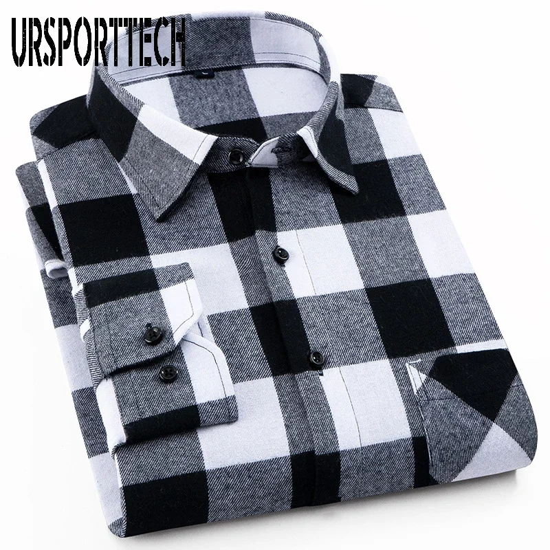 100% Cotton Mens Plaid Flannel Shirts Slim Fit Male Casual Long Sleeve Shirt Soft Comfortable Breathable High Quality Man Shirts mens plaid patchwork pocket flannel shirt m gray