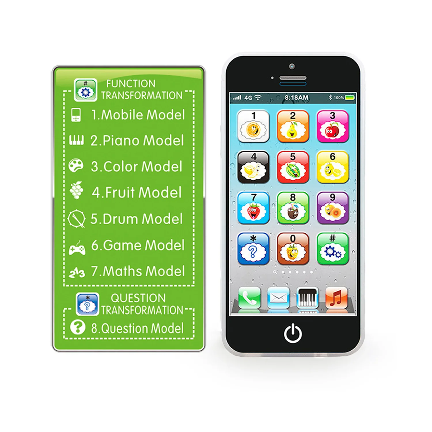 Children's English mobile phone color lighting charging puzzle toy early education machine English simulation telephone 6