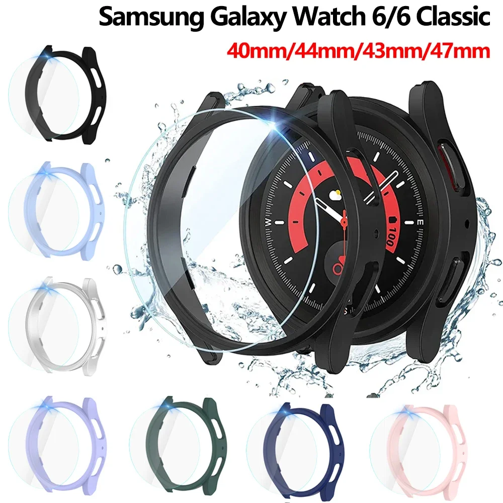 삼성 갤럭시 워치 6 용 유리 및 케이스, 40mm 44mm, PC 화면 보호 범퍼, 갤럭시 워치 6 클래식 43mm 47mm 보호 커버