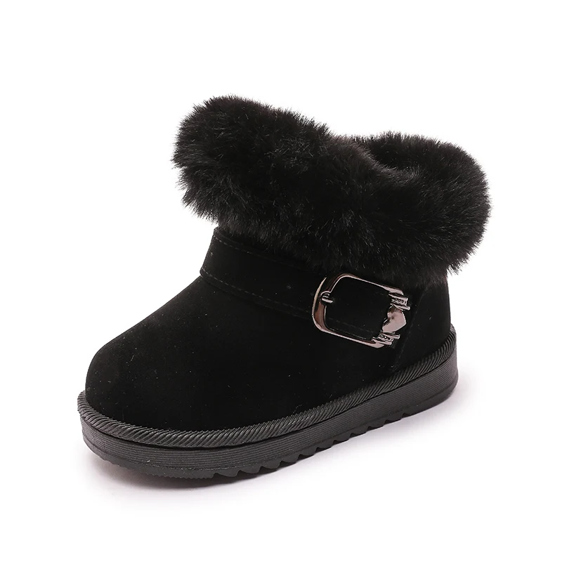 

Baby Snow Boots with Metal Buckle Decoration, Short Boots for Girls and Boys, Anti-slip Cotton Shoes, Thick Fur, Winter