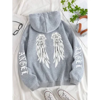 2025 هوديي نسائي مطبوع عليه أجنحة الملاك؛ هوديي مريح كاجوال عصري؛ ملابس كلاسيكية فضفاضة ذات الطراز الأساسي 6
