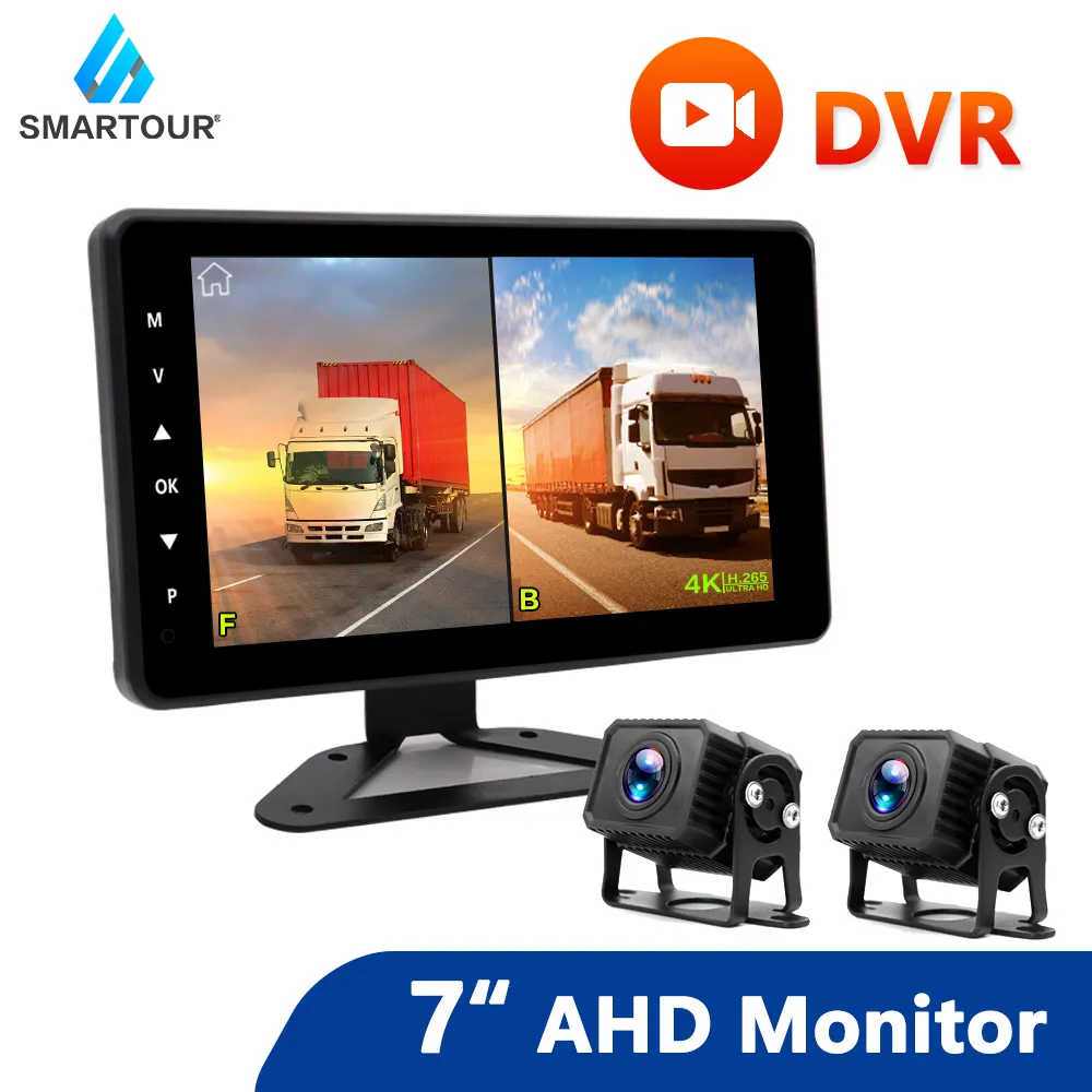 

2CH 1080P 7 Inch IPS Screen Car Truck Bus AHD DVR Monitor With Digital Video Recorder HD For Front Rear Reverse Backup Camera