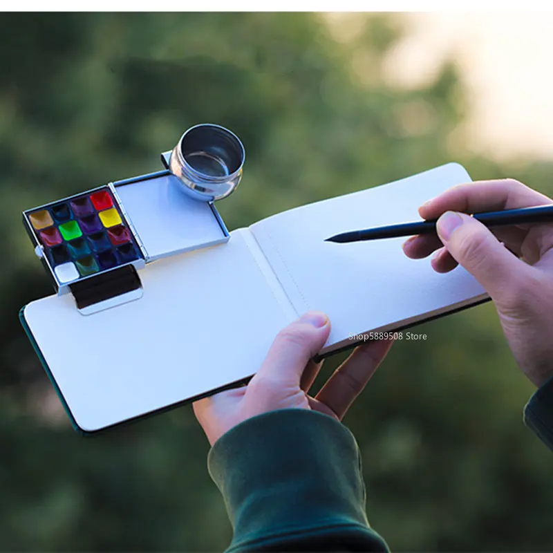 Portable Mini Travel Watercolor Suit Sub-package Paint Box Vintage Exquisite Small Square Box Color Palette Art Tools