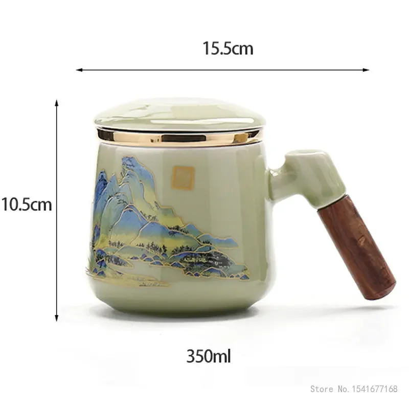 Chinese style Creative Ceramic Tea Cup with Filter, Water Separation, High Color Teacup, Home Office Mugs with Cover, 350ml, 1Pc