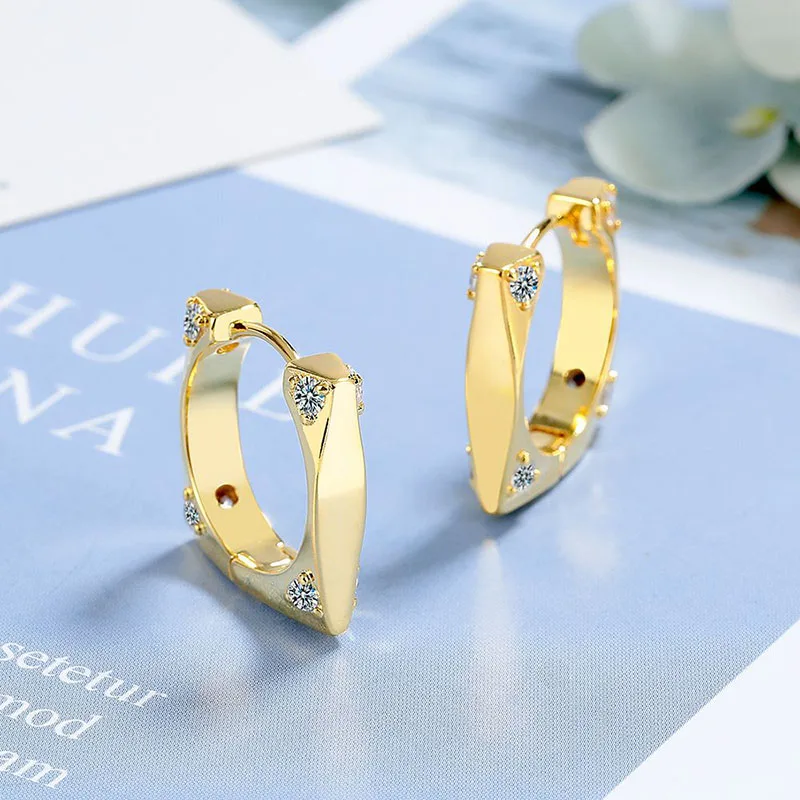 

European American 925 Sterling Silver Square Earrings for Women Luxury Unique Zircon Jewelry Temperament Ear Buckle KOFSAC