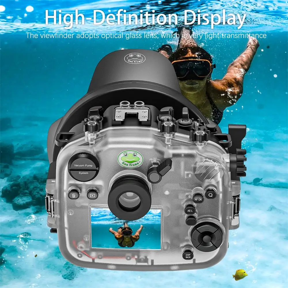 Seafrogs 다이빙 하우징 케이스, FUJIFILM X-T5 XF 16-55 XC16-50 XF18-55 렌즈용, 6 인치 포트, 다른 렌즈 맞춤형 지지대