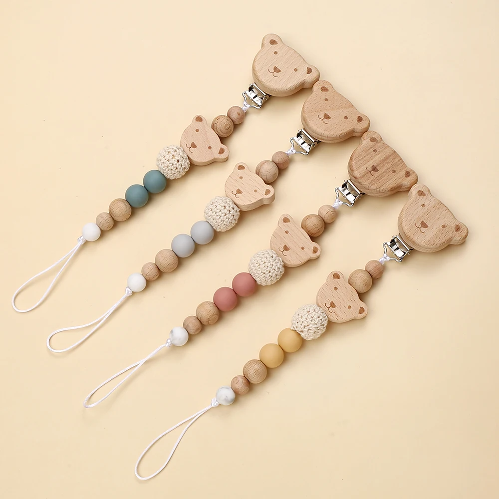 Description Picture 6 of itemNew  Wood Chew Silicone Beads Pacifier Clips Dummy Chain Holder Newborn Soother Chains Nipple Holder Infant Teething Toys Gifts