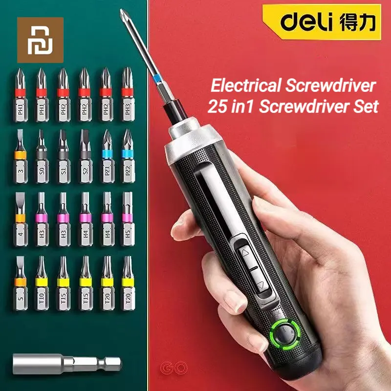 Youpin Deli Electrical Screwdriver Set 25 In 1 Screw Driver Bits 3.6V