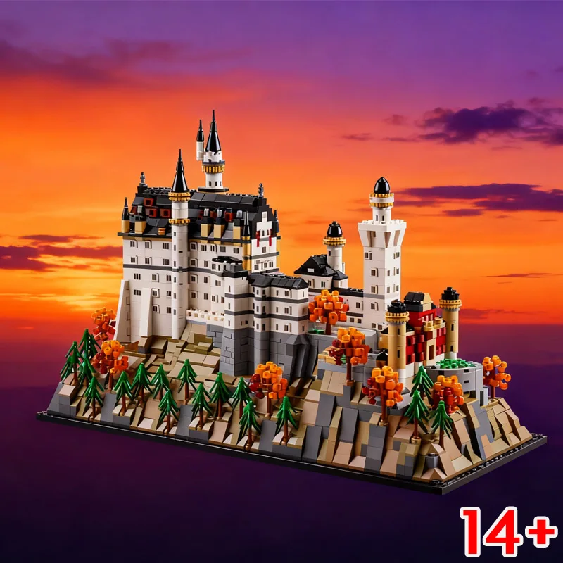 Christmas promotional 21063 Neuschwanstein Castle Architectural Model Kit European Forest landscape Building blocks for Gifts