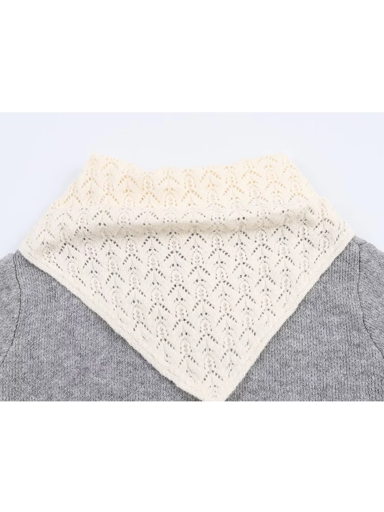 Elegant Knit Short Pullover For Women Chic Scarf Long Sleeves Loose Warm Sweater 2026 New Ladies Daily Street Pullovers