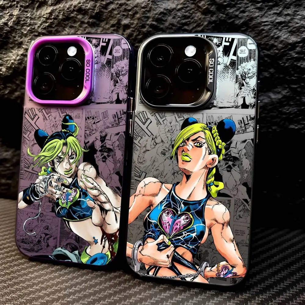 Jolyne Cujoh Anime Electroplated Silver Phone Case with Special Metal Button
