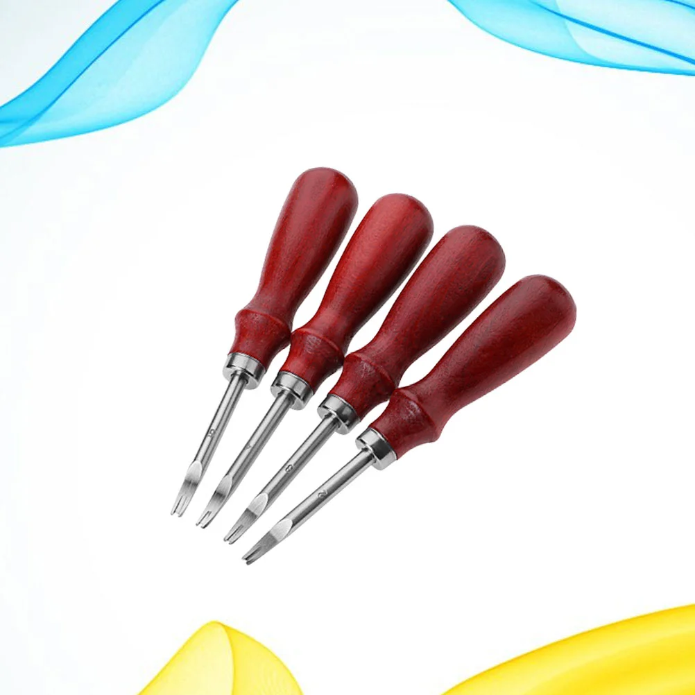 

4Pcs Edge Beveler Steel Edge Edge Skiving Beveler DIY Wood Handle Trimmer Tool Edge Shaving Skiving Trimmer ( 0 8mm, 1mm, 1