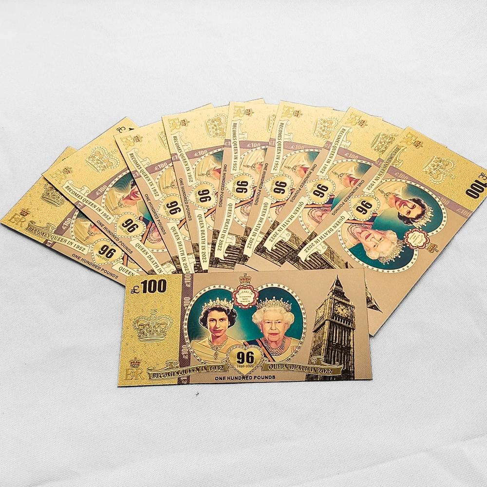 1926-Queen Elizabeth II Gold Foil Commemorative Banknotes 100Pounds Fake Money Uk Royal Family Gifts for Collection commemorative banknotes gold plated banknote fake money prop toy