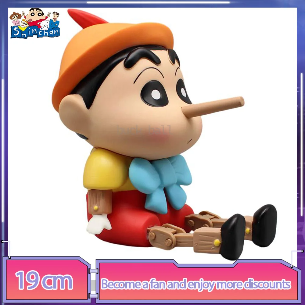 19Cm Crayon Shin Chan Anime Figure Cute Pinocchio Cos Burattino Seduto Crayon Shin Chan Action Figurine Model Statue Toy Desk Gift