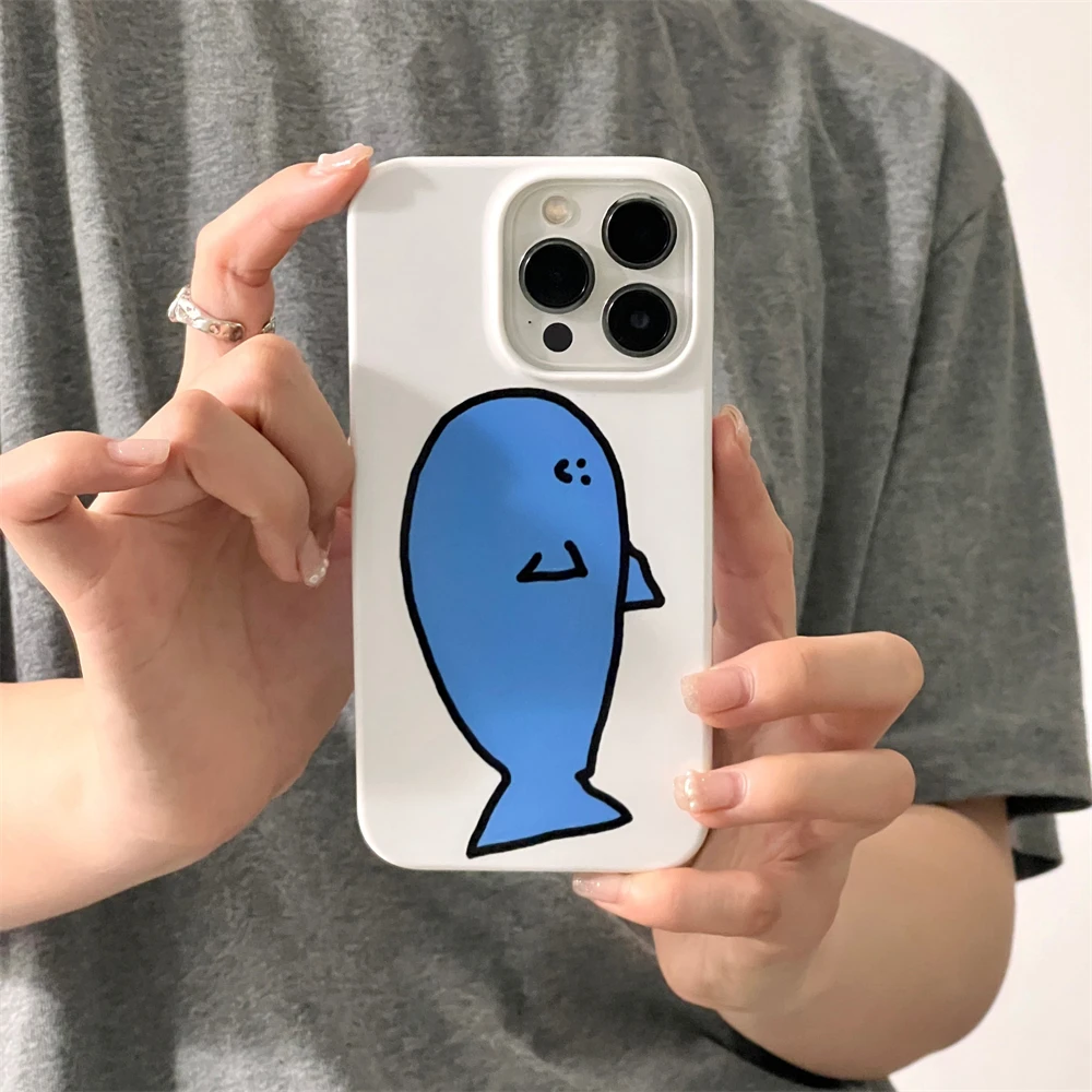 Ins корейский симпатичный простой граффити синий кит чехол для iPhone 15 14 13 12 11 Pro Max Mini X XR 7 8 Plus SE противоударный мягкий чехол