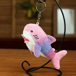 Kawaii Shark Plush Keychain - Colorful Stuffed Animal Backpack Charm (Purple Mix)