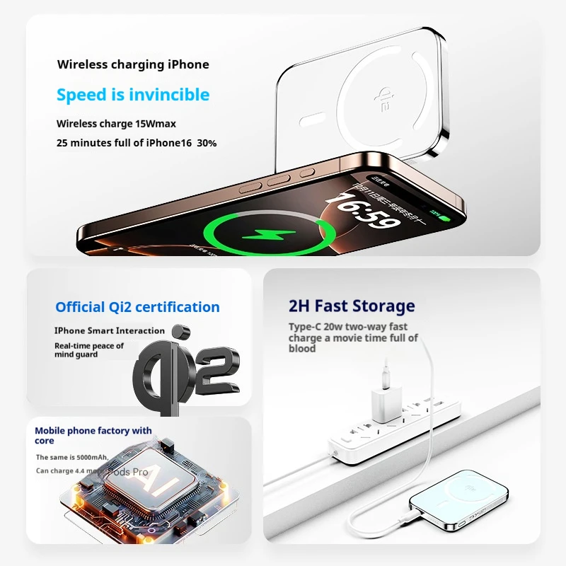 Xilecaly Qi2 Magnetic Power Bank 10000mAh Ultra-Slim Aerospace-Grade Alloy Wireless PD20W For Magsafe Fast Charger for iPhone 16 3