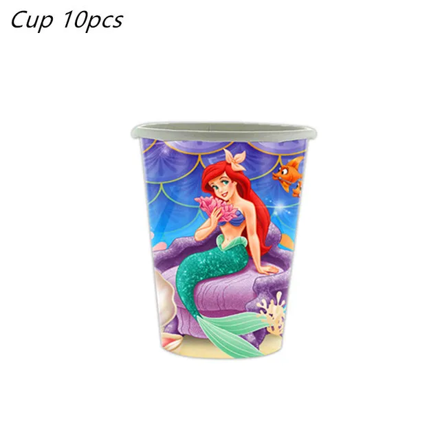 Disney Birthday Party Banner Paper Cup Balloon Table Cloth Little Mermaid Theme Girl