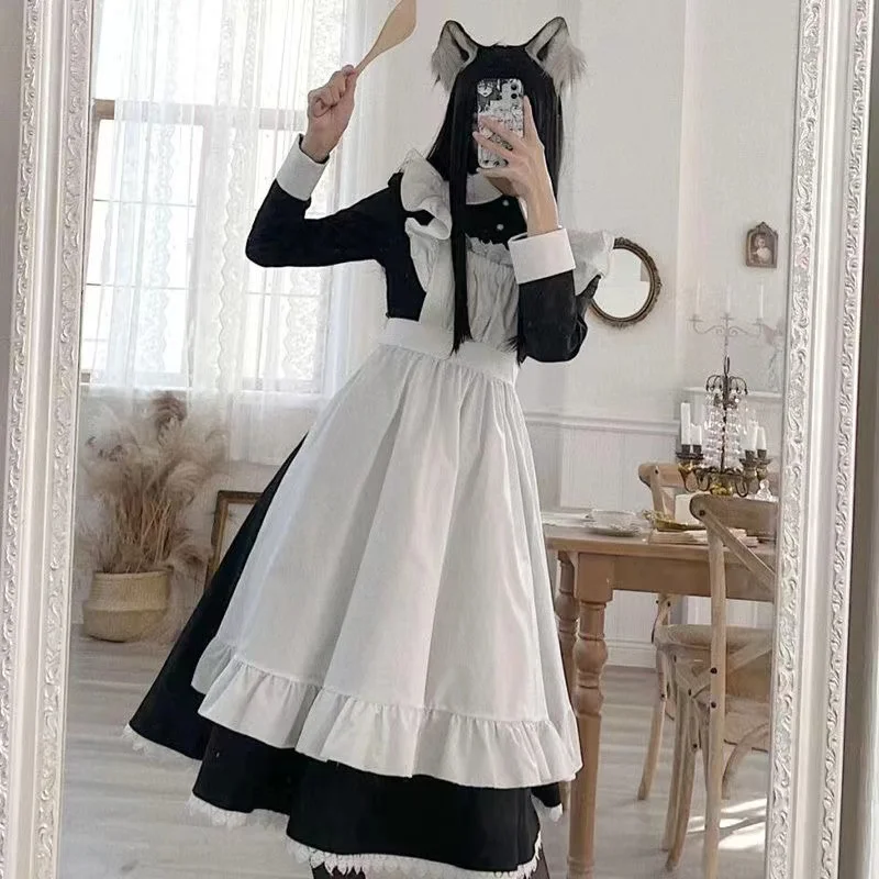 

Women's Classic Maid Lolita Dress Vintage Inspired Women's Outfits Cosplay Anime Girl Black Long Sleeve Dress S-3XL