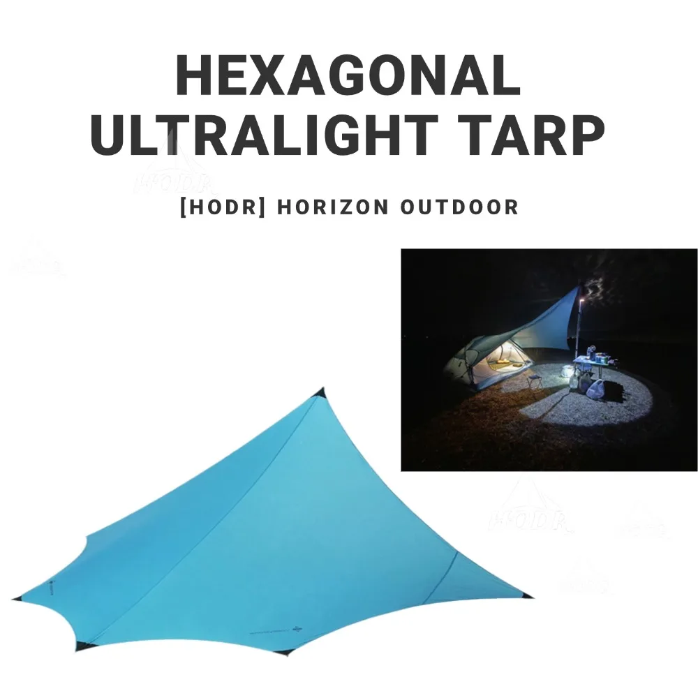 [HODR] Outdoor Camping Hexagonal Flysheet Ultralight Waterproof PU10000mm+ Canopy 15D Nylon Shelter Tarp Awning Red Blue Gray