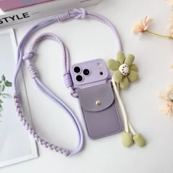 Vibrant Crossbody Lanyard Wallet Phone Case with Card Holder and Anti - Slip Cover - iPhone 15 Plus (PURPLE)