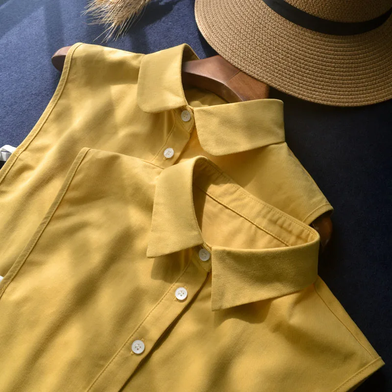 Yellow Cotton Fake Collar Women Blouse Shirt Decor False Collar Top Woman Detachable Collar Shirt Women Tie Removable Half Shirt
