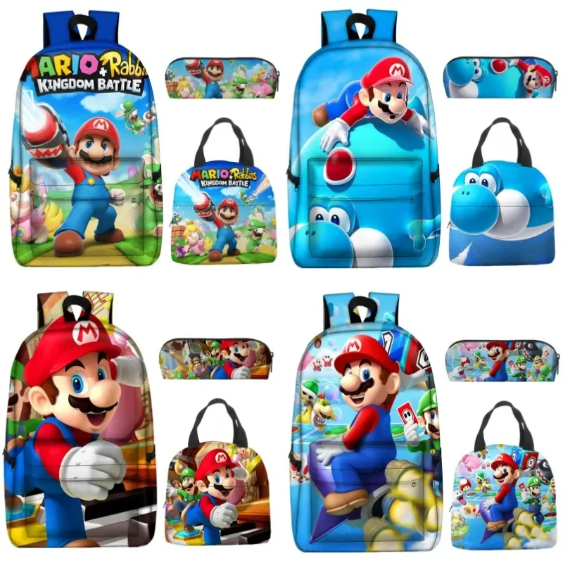 

3PC-SET Mario Game Schoolbag Anime Cartoon Children's Backpack Schoolbag Boys and Girls Backpack Lightening Zipper Shoulders