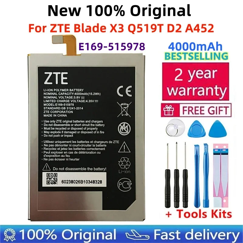 

100% Original New Tested 4000mAh E169-515978 515978 For ZTE Q519T Blade X3 Blade D2 Blade A452 T620 T-620 Battery