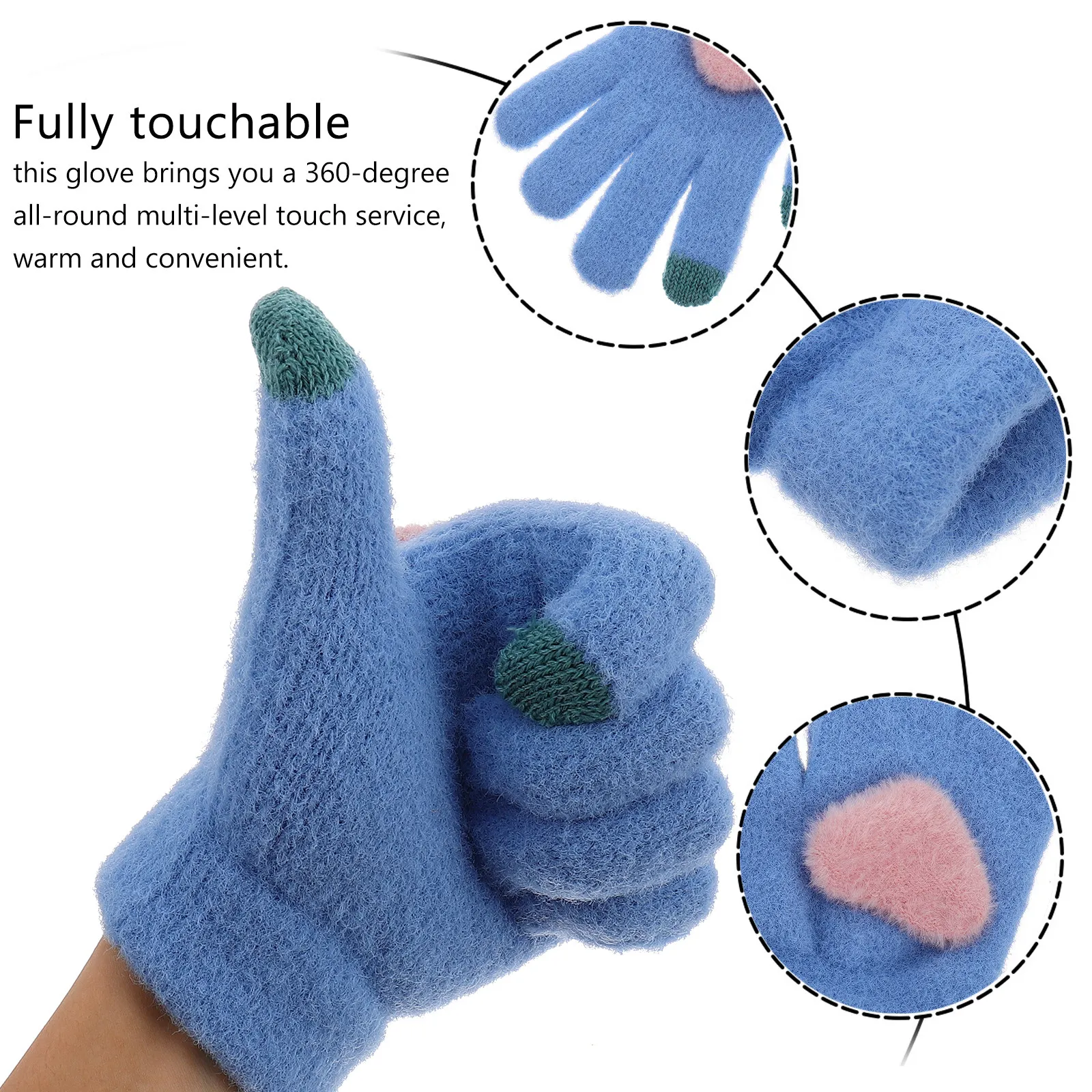 1 쌍 하트 패턴 니트 겨울 장갑 남성 여성 유니섹스 터치 스크린 호환 따뜻한 두꺼운 안감 전체 손가락 야외용