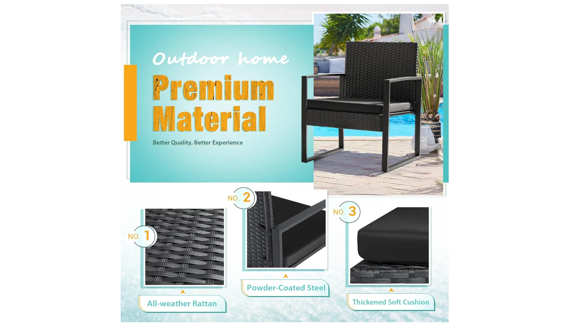 3 Pieces Patio Set Outdoor Wicker Furniture Sets Modern Rattan Chair Conversation Sets with Coffee Table for Yard
