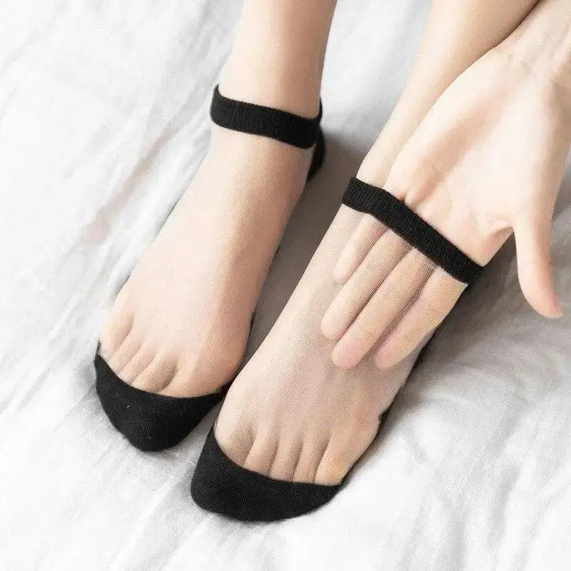 1Pcs Women Fashion Summer Glass Stockings Women Thin Stockings Small Floral Card Silk Socks Transparent Color Cotton Socks