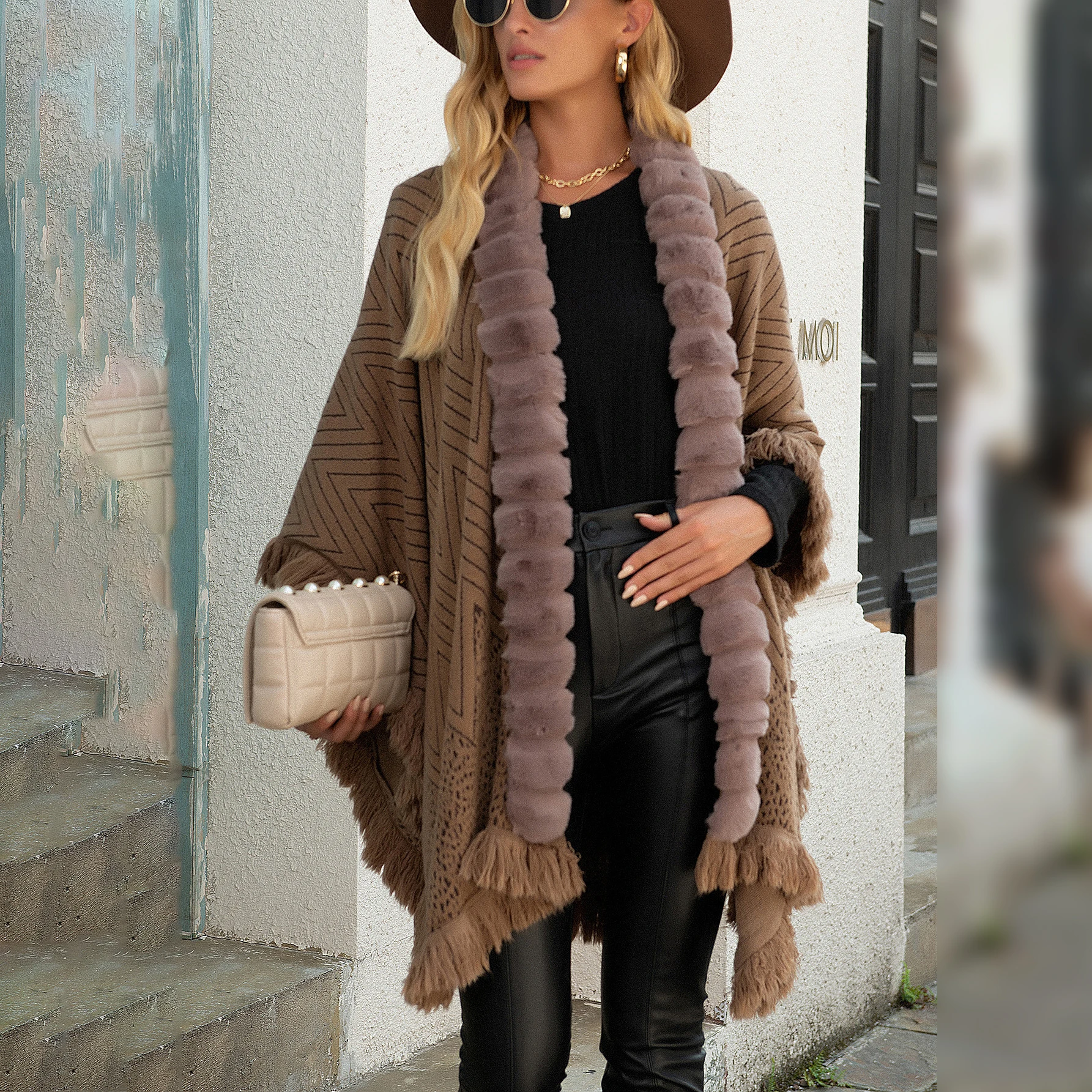 

Autumn And Winter New Style Coat Light Luxury Collar Tassel Shawl Sweater Cloak Temperament Fashionable Casual Woman