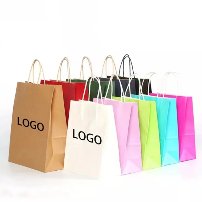 

Customized product、Custom Printed Your Own Logo White Brown Kraft Craft Shopping Paper Bag With Handles