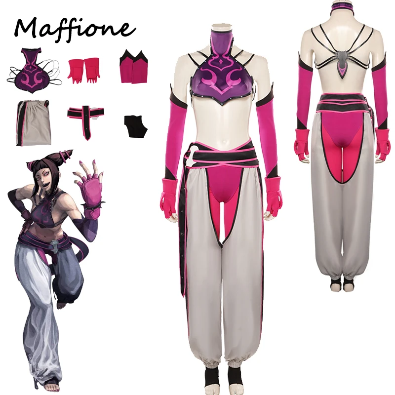 

Game Fighter 6 Julie Cosplay Women Costume Outfits Adult Girl Pink Top Pants Set Clothing Halloween Carnival Party Disguise Suit