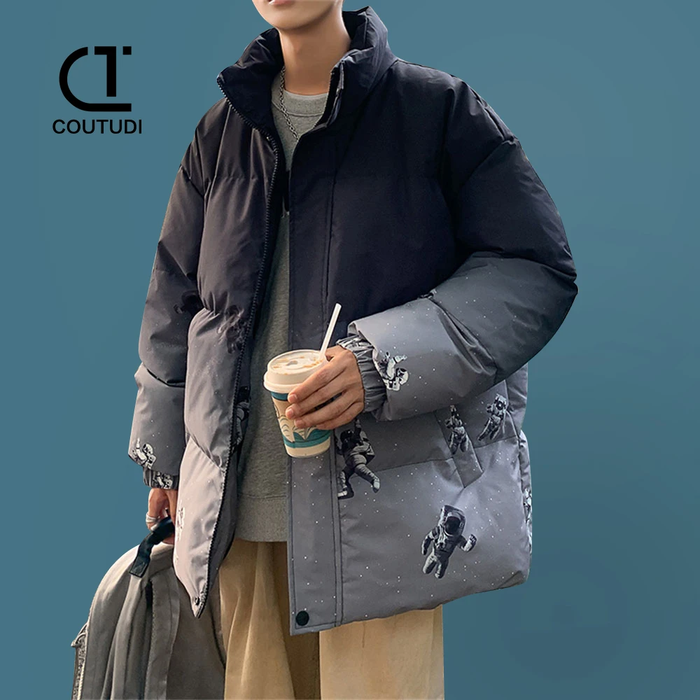 COUTUDI-Men's Warm Puffer Jackets, Thick Parkas, Padded Down Outwear, Long Sleeve, Couple Color Changing, Casual, Winter, New