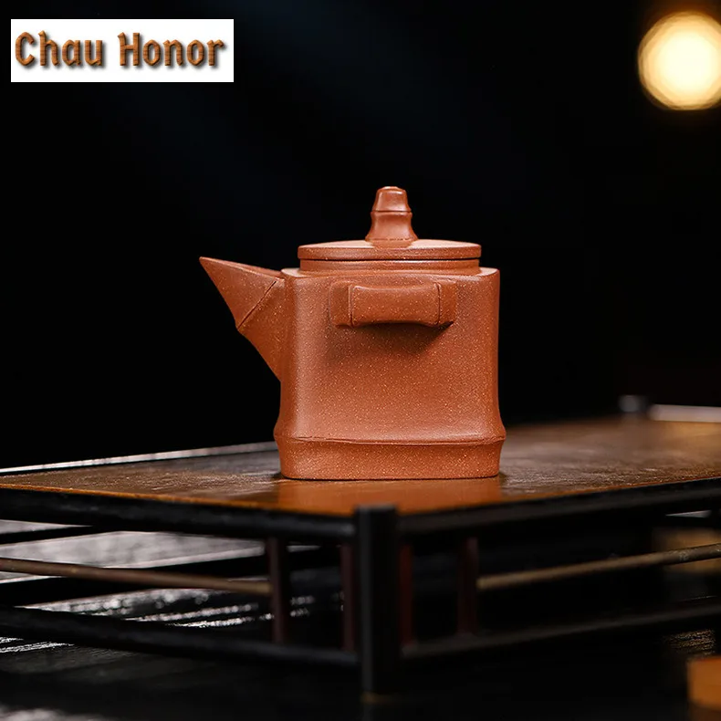 170ml Creative Yixing Purple Clay Teapots Handmade Square Bamboo Pot Raw Ore Downhill Mud Kettle With Strainer Zisha Tea Set