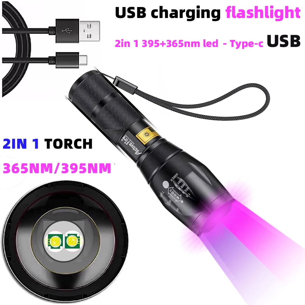 365nm & 395nm Ultraviolet Flashlight Blacklight,2 In 1 LED UV Flashlight For Resin Curing,Rocks & Minerals Hunting,Leak Detector_voghion.com