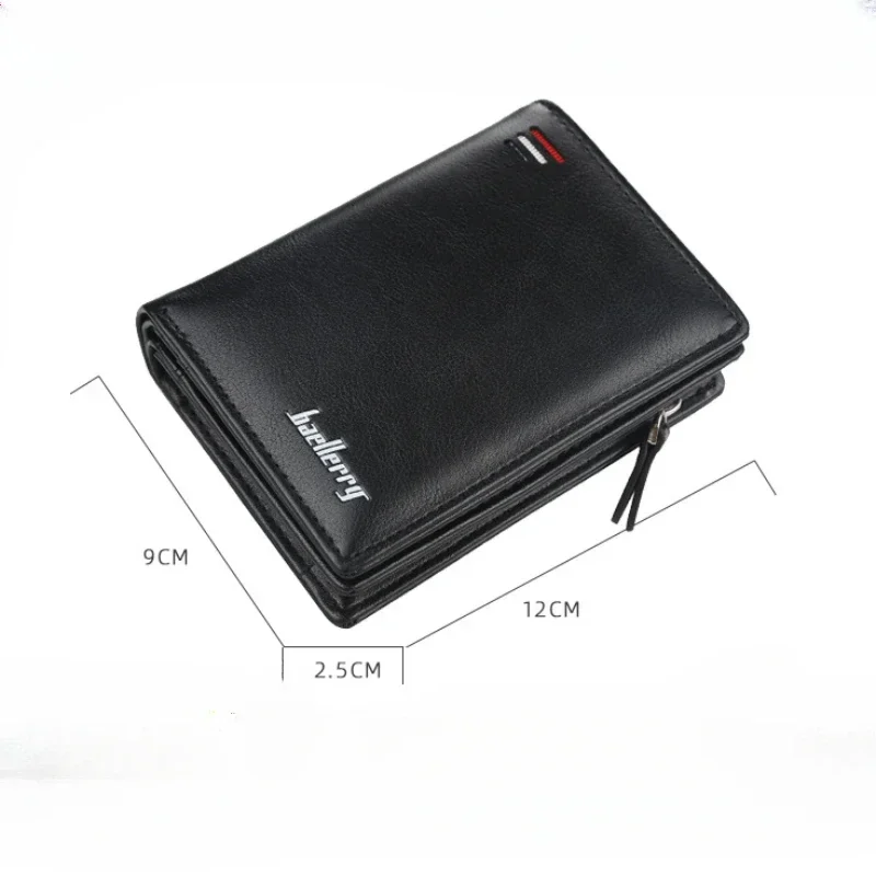 Luxury Brand Men Short Wallet Vertical Multi-card Position Snap Coin Purse Fashionable Youth Card Bag Male PU Solid Color Clutch 6