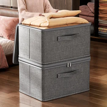 Scatola portaoggetti in tela impilabile extra large con coperchio Organizzatore multiuso per contenitori portaoggetti essenziali per la casa per l'organizzazione domestica 1