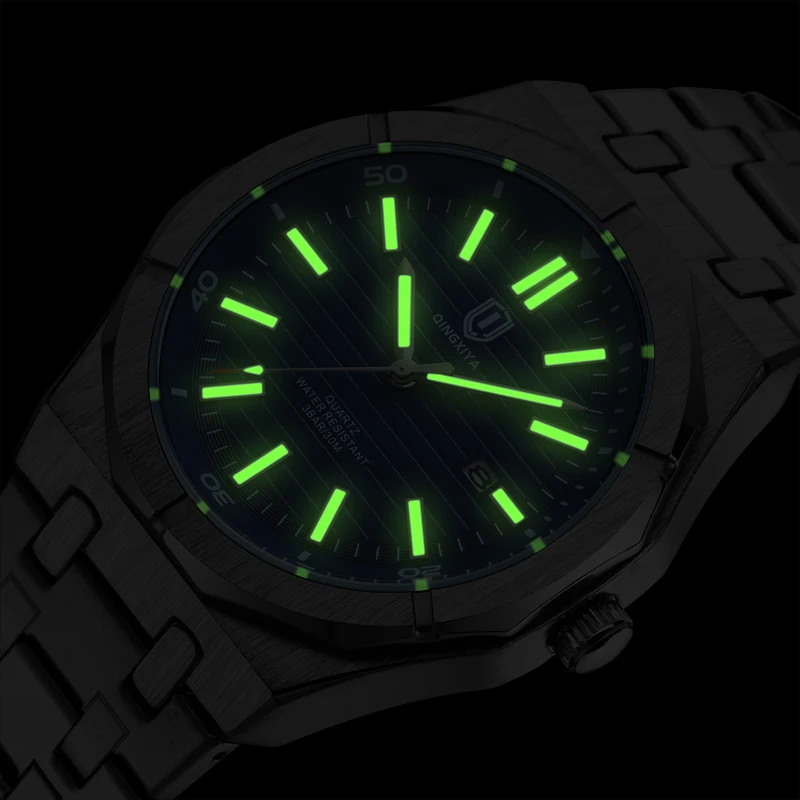 QINGXIYA nuovissimo orologio al quarzo con quadrante grigio moda per uomo orologio da uomo con calendario luminoso impermeabile in acciaio inossidabile di lusso